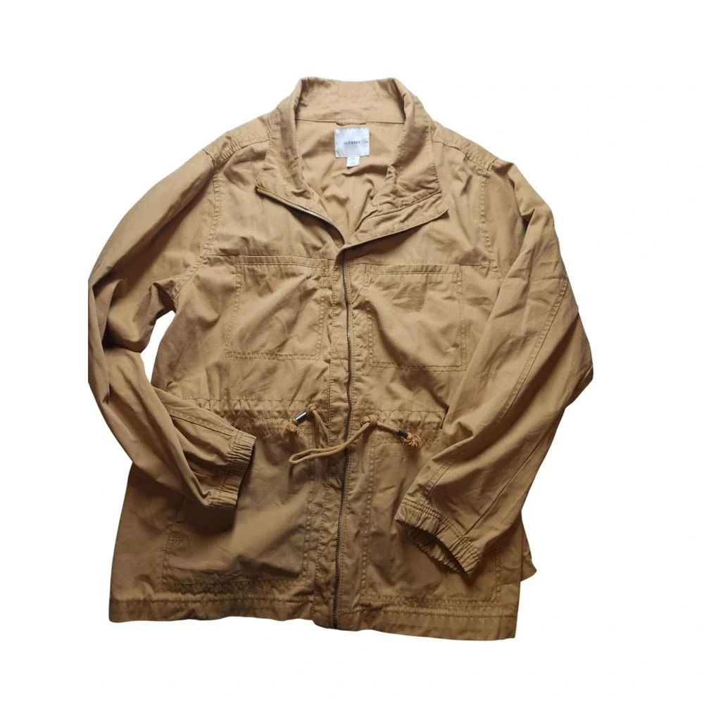 Old Navy Womens XXL Tan Khaki Cotton Utility Field Jacket Full Zip Drawstring